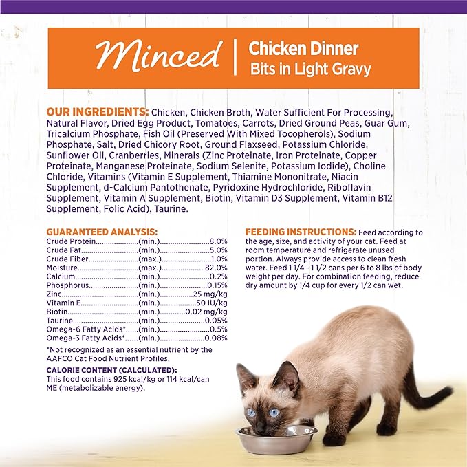 Wellness Complete Health Minced Adult Wet Cat Food, Natural, Protein-Rich, Grain Free, 5.5 Ounce, 24 Pack, (Chicken Entrée)