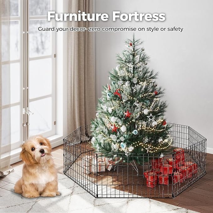 Foldable Dog Playpen 30" Height 8 Panels Metal Exercise Pen No Door - Indoor/Outdoor Puppy Playpen for Small Dogs, Portable Pet Fence for Yard Garden Camping, Black