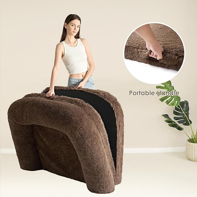 EHEYCIGA Foldable XL Dog Bed, Faux Fur Fluffy Pet Couch Bed for Large Dogs, Orthopedic Calming Memory Foam Big Pet Bed, Washable Soft Pet Sofa Bed with Non-Slip Bottom, Brown, 46"x34"x6.5"