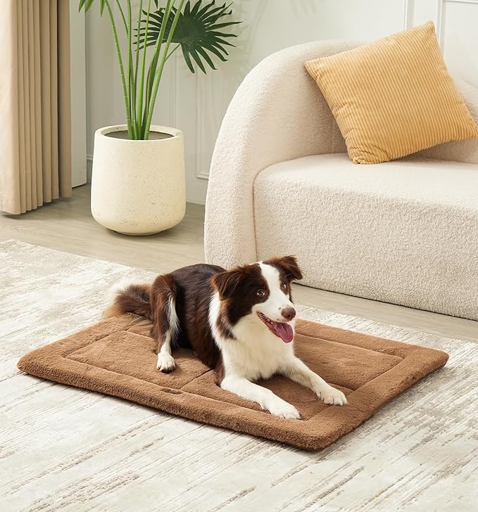 Made4Pets Dog Crate Pad Bed for Large Dogs, Washable & Reversible, Anti-Slip Kennel Mat for Cozy Sleeping, Soft Fluffy Dog Bed for Indoor & Outdoor Use, 36"x27", Brown