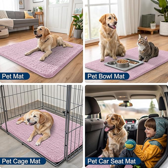 Smiry Dog Door Mat for Muddy Paws 36x24, Absorbs Moisture and Dirt Doormat, Non-Slip Washable Quick Dry Chenille Front Door Mat Indoor Entrance, Entryway Carpet for Inside Floor, Dusty Rose