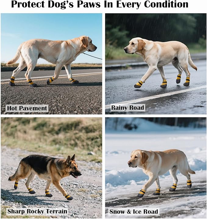 Dog Shoes Lightweight Dog Boots-Breathable Knitted Paw Protector with Adjustable Strap for Hot Pavement, Rain Walking, Hardwood Floors Anti Slip Reduce Noise, Prevent Licking Paws(Yellow,XXL)
