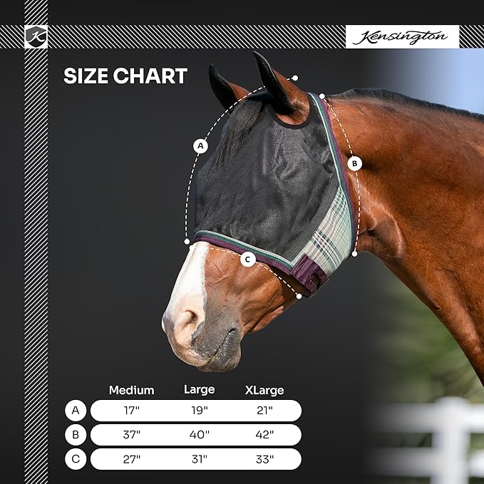 Kensington 90% UV Fly Mask CatchMask UViator - Without Ears & Forelock Freedom Web Trim Size: X.Large Color: 121 Deluxe Black
