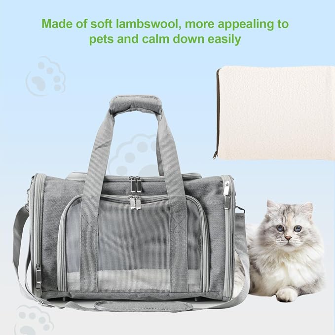 Roaringkitty Travel in Style: Portable Pet Carrier for Small Pets up to 15 Lbs- Airline Approved, Collapsible & Comfortable cat/Puppy Soft Sided Bag (Grey)