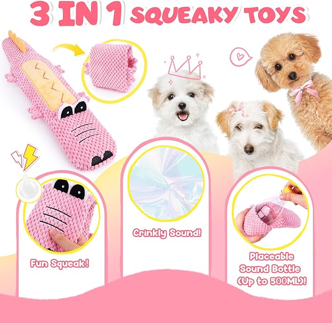 KIPRITII 25-Pack Pink Dreamy Dog Toy Set for Small Female Puppies - Includes Sweet Rope Toys, Chew Toys, Cute No-Stuffing Squeaky Dog Toy for Boredom and Teething