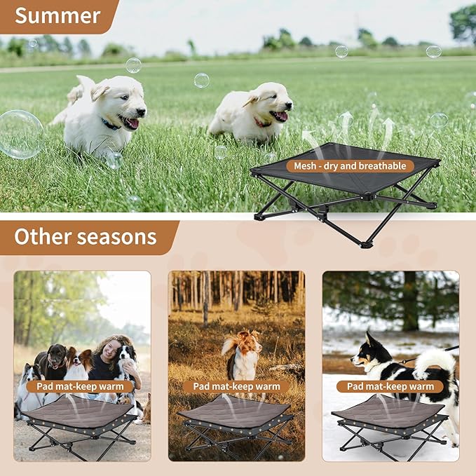 KingCamp Elevated Dog Bed for Medium Dogs, Raised Outdoor Indoor Portable Cooling Cot Lifted Pet Hammock off Ground with Washable Breathable Mesh & Frame with Non Slip Foot for Camping Backyard, Black