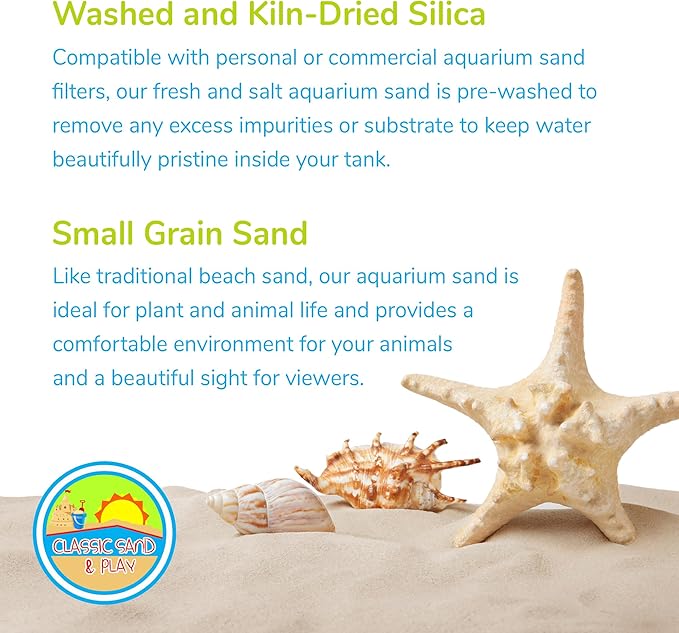 CLASSIC SAND & PLAY Natural Aquarium Sand for Freshwater and Saltwater Tanks, 20 lb. Bag, Improves Filter Life and Filtration Process, Pre-Washed Fine Sand, Yellow