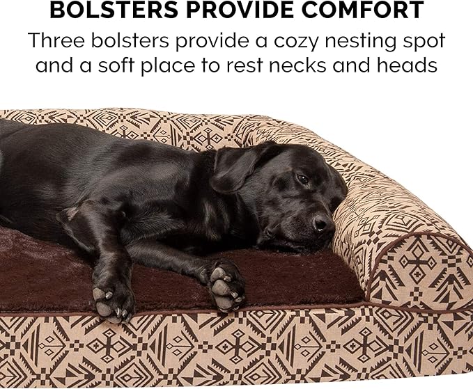FurHaven Soft, Orthopedic Foam Sofa Dog Bed with Washable & Removable Cover - Plush/Woven - Desert Brown, Dogs Up to 35 lbs - Medium