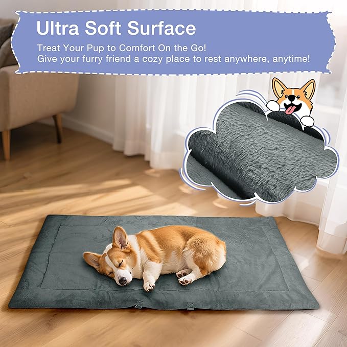 Kritter Planet Waterproof Foldable Dog Bed Pad for Camping & Travel, Portable Roll-Up Dog Bed Car Seat Pet Cushion Mat with Handles for Small & Medium Dogs, Indoor & Outdoor Use