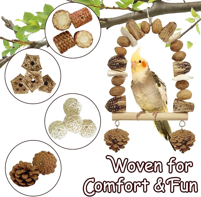 Nut Perch Stand with Interchangeable Materials – Natural, Safe Bird Playset for Beak Exercise & Mental Stimulation