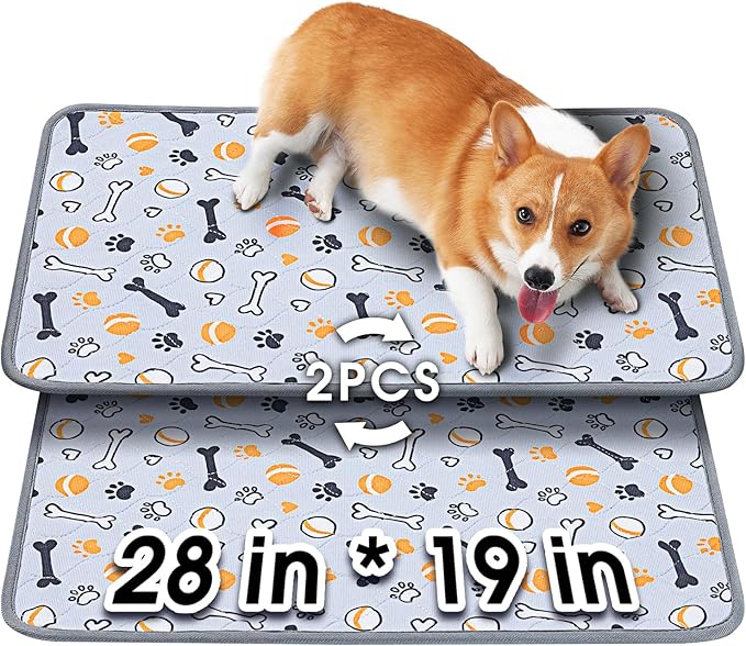 Hompet Washable Pee Pads for Dogs, 28"x19", 2-Pack Thick Heavy Absorbency Reusable Pee Pads Prevent Leakage Non-Slip, Pet Training Pads for Puppy Playpen, Crate, Potty, Floor, Bed, Sofa