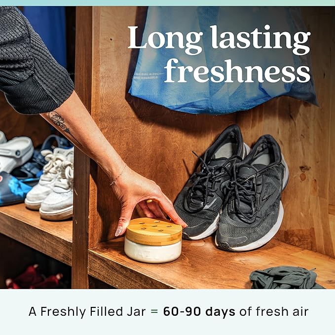 Azuna Air Freshener & Odor Eliminator Gel 4 Room Kit, Includes (4) 8 oz. Empty Luxe Glass Jars & 24 oz. Refill with Tea Tree Essential Oil, Amalfi Breeze, Works 24/7 for 60-90 Days