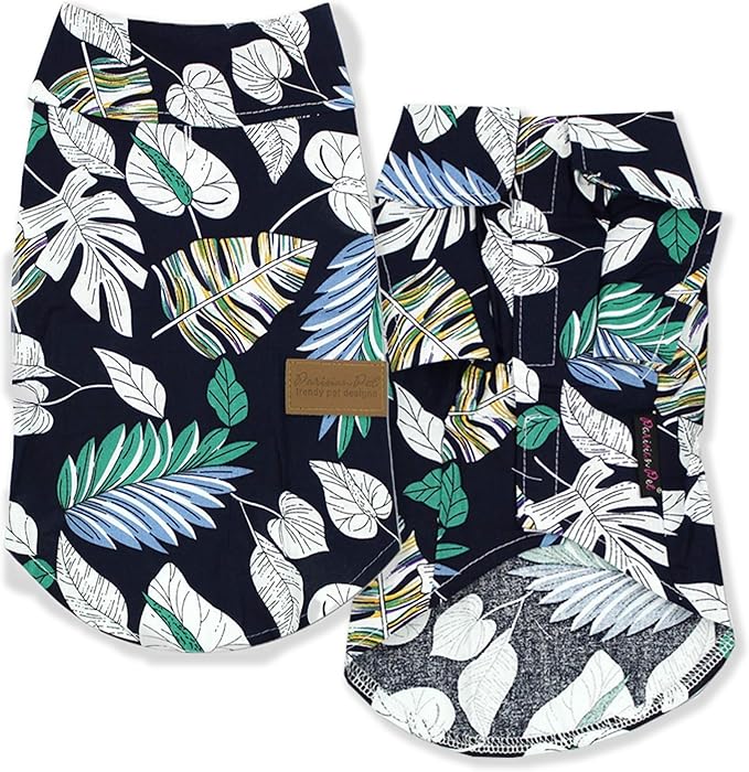 Parisian Pet Palm Leaves Dog Shirt - 100%Cotton Summer Clothes - Stylish Beach Outfit - Hook and Loop Closure - Machine Washable - XL3