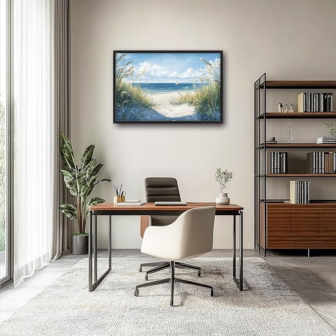 Framed Large Beach Wall Art for Living Room, Oversized Coastal Nautical Wall Decor Sailboat Canvas Seaside Pictures Modern Artwork Home Decoration for Living Room Bedroom Office 36"x24"