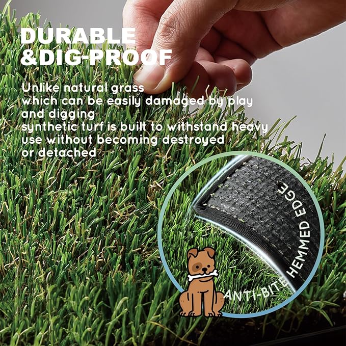 HQ4us Dog Grass Pad with Tray Extra Large 45”×34” Dog Litter Box Toilet with 2×Artificial Grass for Dogs with Hemmed Edge, Pee Pads for Dogs, Realistic, Less Stink, Potty for Balcony
