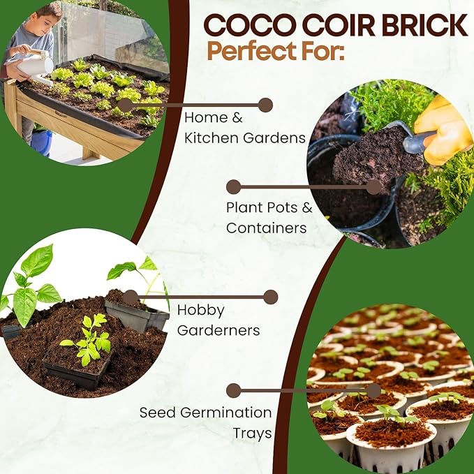 4 Pack Premium Coco Coir Brick for Plants | 100% Organic Compressed Coconut Coir Bricks Starting Mix, Coco Coir Fiber Coconut Husk for Planting, Gardening, Potting Soil Substrate, Herbs, 1.4 LB/Brick