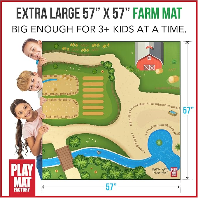 Farm Play Mat for Farm Toys | Foldable Solution |Large Size 57” x 57” | Farm Animals | Tractor Play| Activity Mat | by Play Mat Factory
