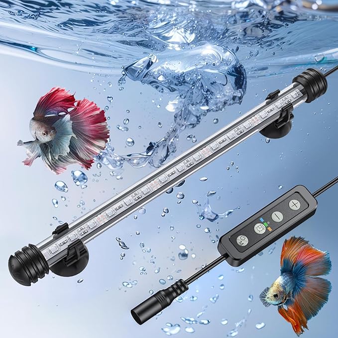 Pawfly 3 W Aquarium LED Light 11 Inch Underwater Fish Tank Light with Timer Auto On/Off Fish Tank Background Light with 8 Lighting Modes Submersible Multi-Colored Tube Light for Decoration