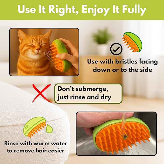 Cat Brush with Steam – Steam Cat Brushes for Indoor Cats | Pet Spray Hair Removal Comb & Relaxing Grooming Tool for Calmer, Happier Cats