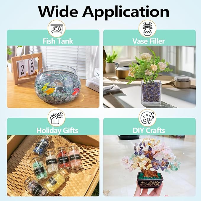 3 Lb Blue Agate Polished Tumbled Stones Chips, Aquarium Gravel Rocks Natural Decorative Pebbles Marbles for Aquarium, Vase Fillers, Succulent Plants Decor