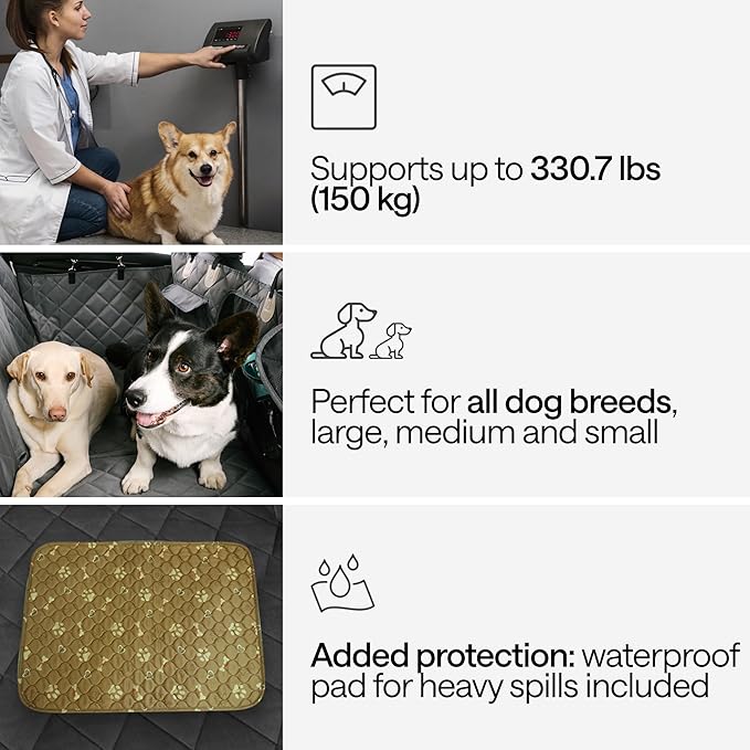 Waterproof Dog Car Seat Cover for Back Seat with Hard Bottom Inserts - Dog Hammock for Car, 600D, SUV, and Trucks - Pet Car Seat Covers - Backseat Extender for Dogs with 2 Storage Pockets, Mesh Window