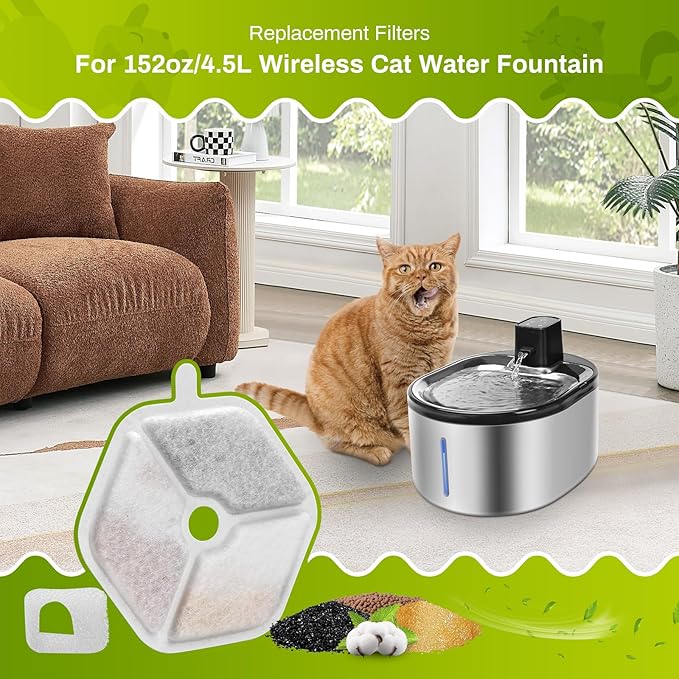 9 Packs Replacement Filters and Sponges for 152oz/4.5L Wireless Cat Water Fountain, ZEKIRY Cat Water Fountain Filters, 5-Layer Filtration System Pet Fountain Filters