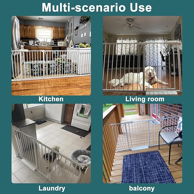 ALLAIBB Extra Wide Pressure Mounted Baby Gate Walk Through Child Kids Safety Toddler Tension White Long Large Pet Dog Gates with Extension for doorways Kitchen and Living Room (71.65-76.38"/182-194cm)