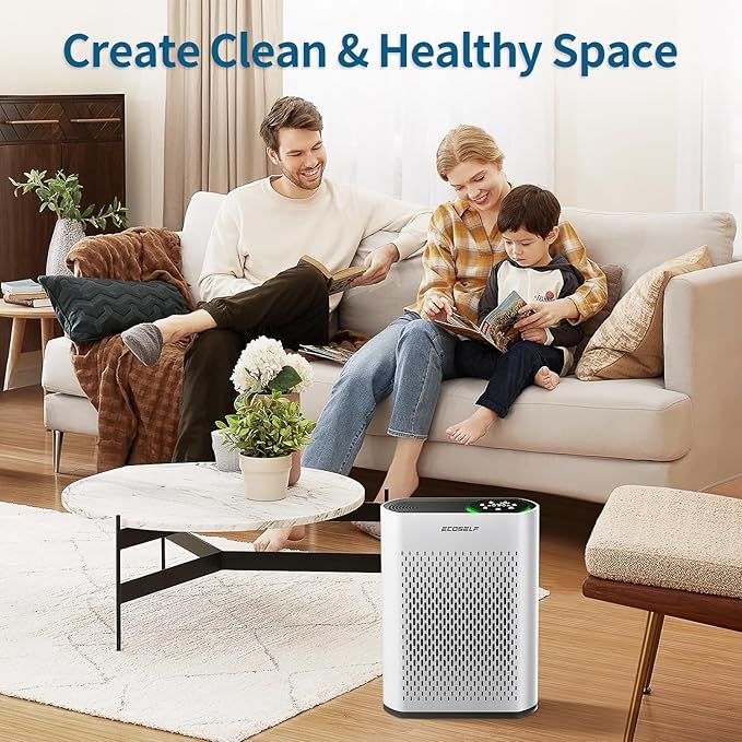 Powerful Air Purifiers for Home Large Room Up to 2400 Ft² with Air Quality Monitor 20dB Sleep Mode, Air Purifier for Bedroom Office Living Room HAP602 White