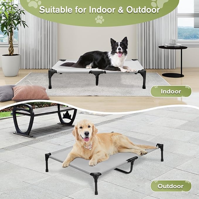 XL Elevated Dog Bed, Extra Large Cooling Raised Dogs Cot, Outdoor Lifted Ped Cots, Stable Pet Hammock with Non-Slip Feet, Off Ground, Washable Teslin Mesh, Grey