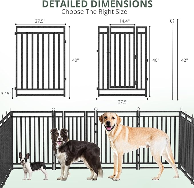 Dog Fence Outdoor Indoor, 40" Inch Height 16 Panels Dog Playpen for Large/Medium/Small Dogs Metal Dog Pen for Yard Camping and RV | Black-Silver