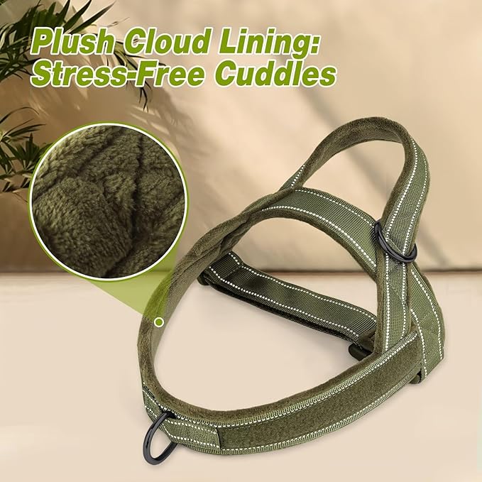 Forestpaw No Pull Dog Harness - Soft Flannel Padded Tactical Dog Vest Harness with Quick Release Buckle, Adjustable Reflective Pet Harness for Medium Large Dogs Walking Training,Green L