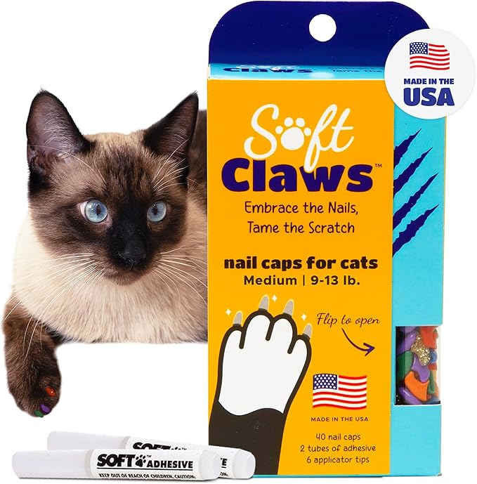 Soft Claws Cat Nail Caps for Medium Cats – (40 Caps, Pride) - Made in USA - Veterinarian-Developed | Protects Furniture & Skin - Easy to Apply, Long-Lasting Anti-Scratch Soft Cat Claw Covers
