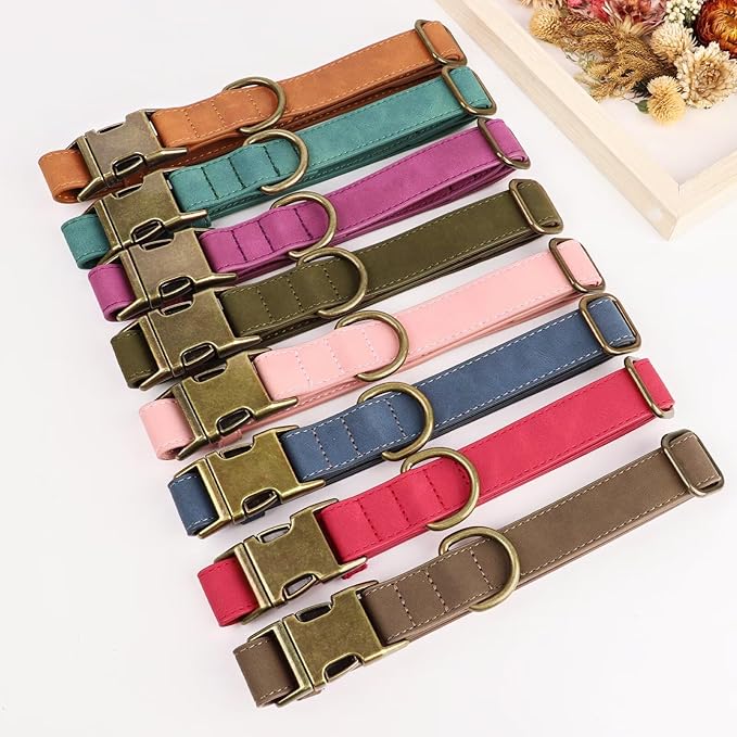 Didog Soft PU Leather Dog Collar, Stylish Quick Released Dog Collars for Large Dogs, Easy Clean Adjustable Pet Collar for Daily Walking, Pink, XL Fit 17-27" Neck