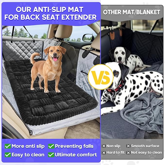 Dog Car Bed Mat, Non-Slip Backseat Extender Pet Blanket, Plaid Dog Bed for SUVs, Sedans & Trucks, Chew-Resistant Travel Pad for Dogs, Easy Clean & Scratch-Proof & Comfort (50"x24.6") Black