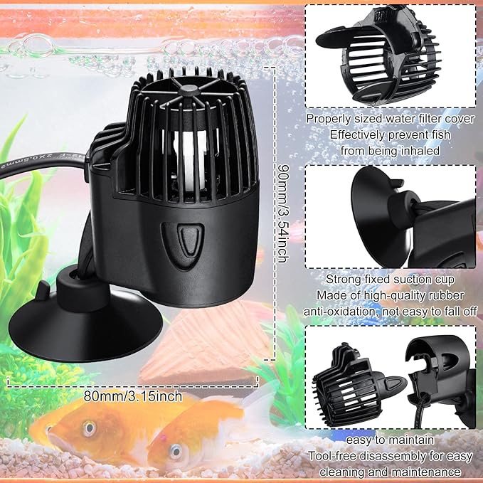 Zhengmy 2 Pcs 800 Gph Aquarium Circulation Pump with Magnetic Suction Base 360 Degree Rotating Wave Maker Submersible Aquarium Powerhead Wave Maker for 20-100 Gal Freshwater Saltwater Fish Tank