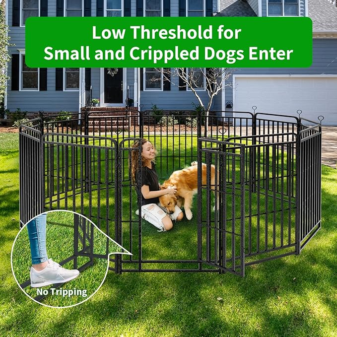 Dog Playpen Outdoor 12 Panels Heavy Duty Dog Fence 47" Height with Thick Pipe Anti-Rust with Doors Portable for RV Camping Yard, Total 27FT, 57 Sq.ft, Snowy Black
