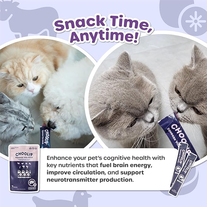Squeeze Vita Stick Lickable Treats for Dogs & Cats. 7 Brain Support Sticks with Essential multivitamins. Soft and Tasty Paste for All Life Stages, Supporting Brain Health