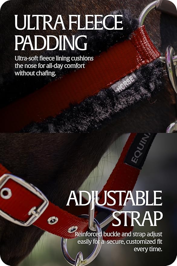 Equinavia Valkyrie Soft Ultra Fleece Padded Adjustable Breakaway Horse Halter - Wine Red/Black - Warmblood