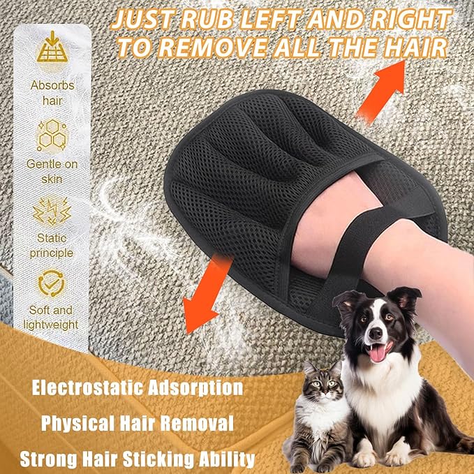 2PCS Pet Hair Removal Glove, Electrostatic Pet Hair Removal Gloves, Upgrade Efficient Grooming Gloves for Pet Hair, Clothing, Couch, Furniture, Carpet, Car Seat