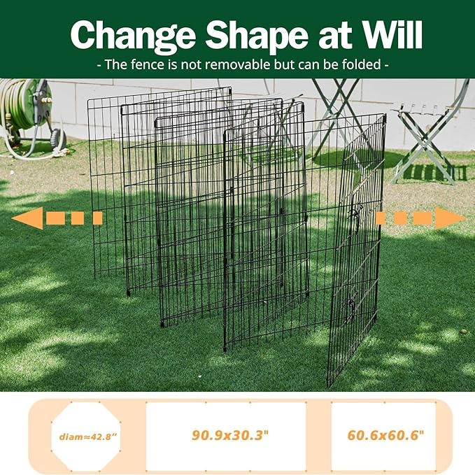 PJYuCien Dog Playpen, 8 Panels 30’’H Dog Pens Indoor with Bottom Pad, Metal Foldable Pet Puppy Exercise Fence Crate Kennel, Better for Small Animals,Black