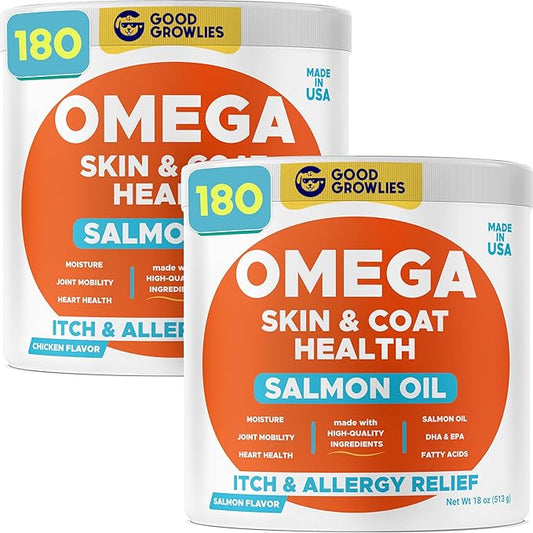 Omega 3 Fish Oil for Dogs Bundle - Skin&Coat Chews - Dry&Itchy Skin Relief + Allergy Support - EPA&DHA Fatty Acids - Natural Salmon Oil Chews Promotes Heart, Hip&Joint Support -360 Chews - Made in USA