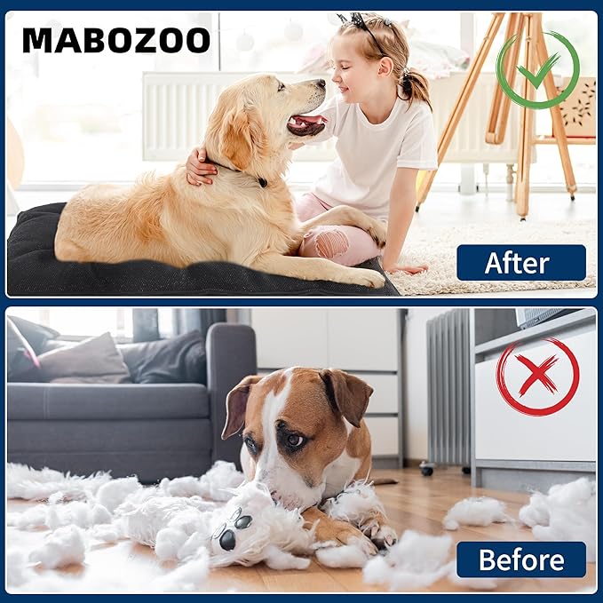 MABOZOO Chew Proof Indestructible Dog Beds for Aggressive Chewers,Durable Dog Crate Pad,Washable Tough Pet Mats for Kennel,Black,XL 28x41 in