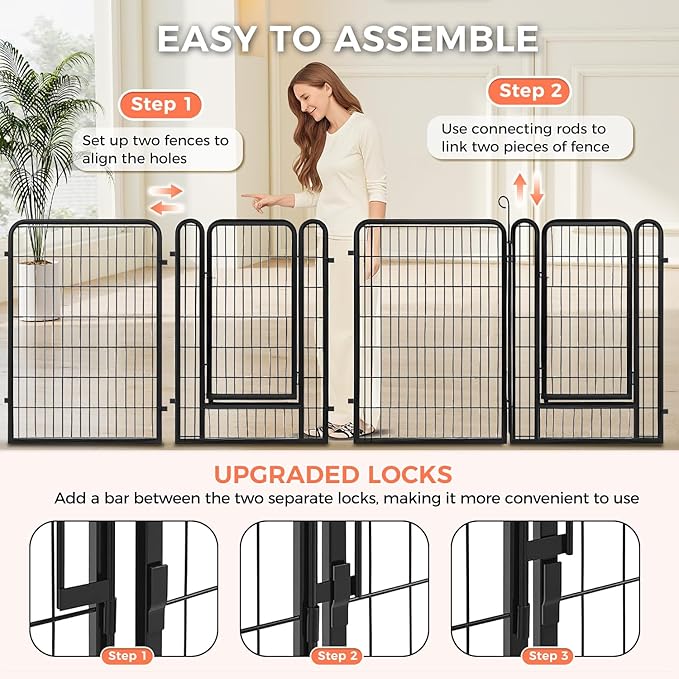 32 Inch Dog Playpen - 16 Panels Metal Pet Exercise Pen for Small-Medium Dogs, Indoor/Outdoor Dog Fence for Yard, Garden, Camping & RV Travel