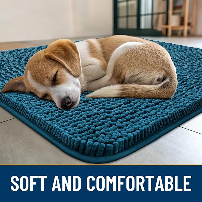 Smiry Dog Door Mat for Muddy Paws 48x30, Absorbs Moisture and Dirt Doormat, Non-Slip Washable Quick Dry Chenille Front Door Mat Indoor Entrance, Entryway Carpet for Inside Floor, Atlantic Blue