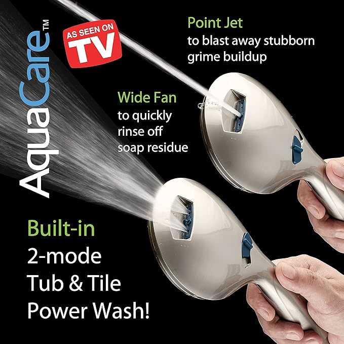 Hotel Spa AquaCare As-Seen-On-TV High Pressure Handheld/Rain 50-mode 3-way Shower Head Combo with Adjustable Arm - Anti-clog Nozzles, Tub & Pet Power Wash, 6 ft. Stainless Steel Hose, Nickel Finish