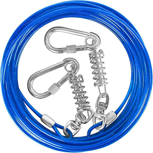 Dog Tie Out Cable 10/15/20/25/30FT Dog Run Cable Rosy Pink/Blue/Purple/Silver/Red/Green/YellowTie Out Cable for Large Dogs Heavy Duty for Outside Hold Large Dogs Up to 250LBS