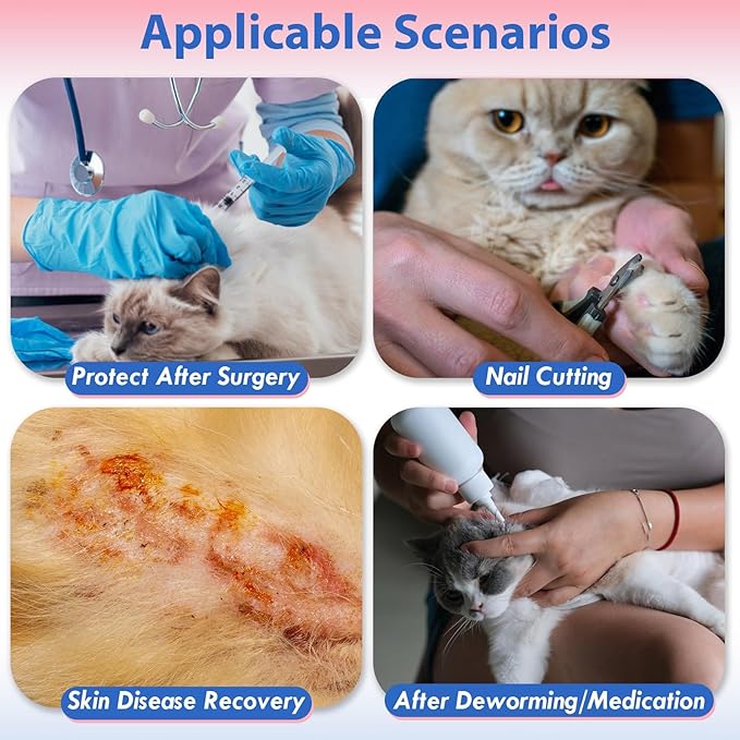 Adjustable Cat Neck Cone, Comfortable Elizabethan Recovery Collar After Surgery to Prevent Licking Wound, Ideal for Skin Disease, Deworming, Protective Pet Cone, Purple Medium