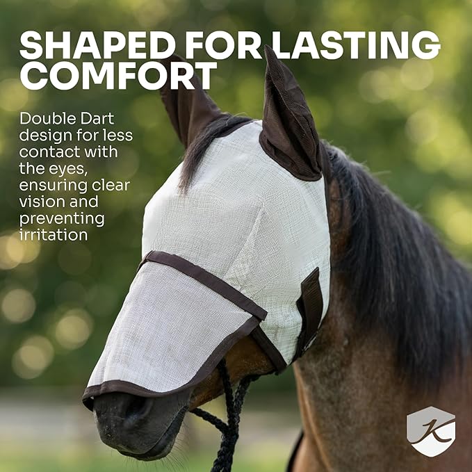 Kensington UV Horse Fly Mask with Web Trim - Protective Mask with Dual Ear Opening & Forelock Freedom - Large, Imperial Jade