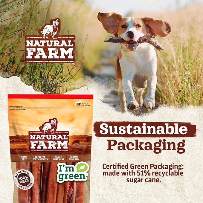 Natural Farm Collagen Sticks 6-Inch Dog Chews - Odor-Free, 95% Natural Collagen Supports Healthy Joints, Skin & Coat - Small, Medium Dogs – Lasts 20% More (6 inch, 5 Pack)