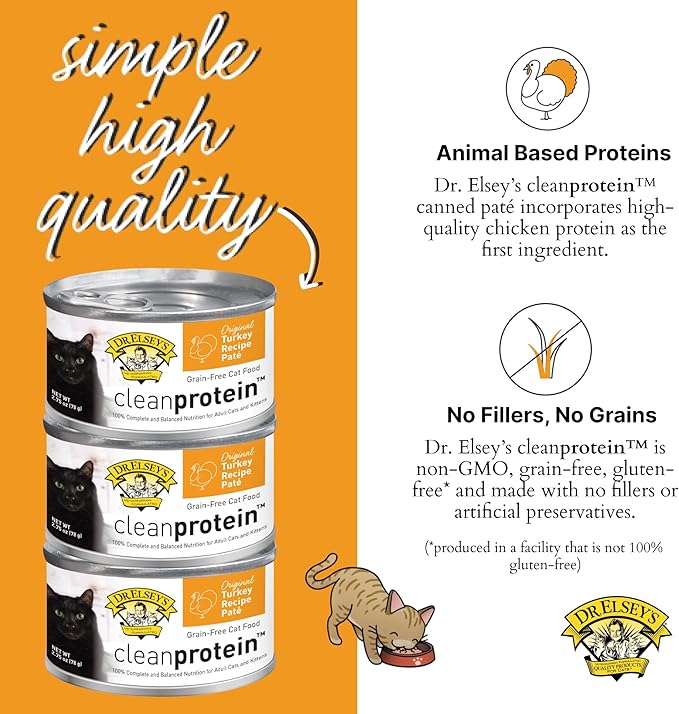 Dr. Elsey's cleanprotein Original Turkey Recipe Wet Cat Food, (Pack of 24), 2.75oz Cans